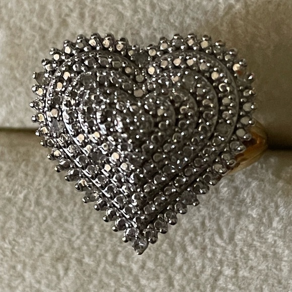 Diamonds on 925 heart Ring 7 - Picture 1 of 9